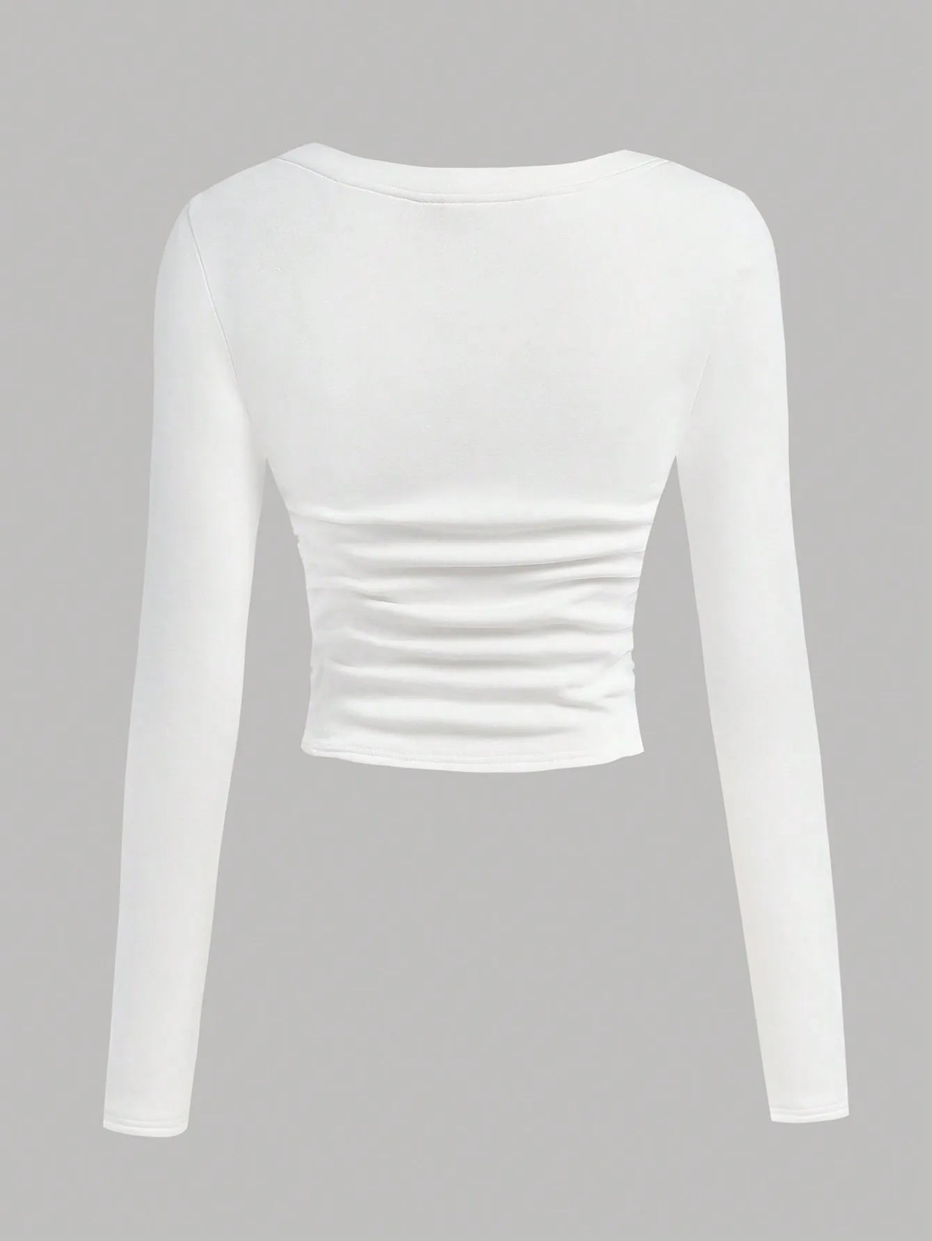 3er-Pack Damen V-Ausschnitt Fleece-gefüttertes Langarm-Oberteil mit seitlicher Raffung, schmal geschnittenes Crop-Top, thermisch warm, Herbst-Winter-Basic-Shirt – Detail 4