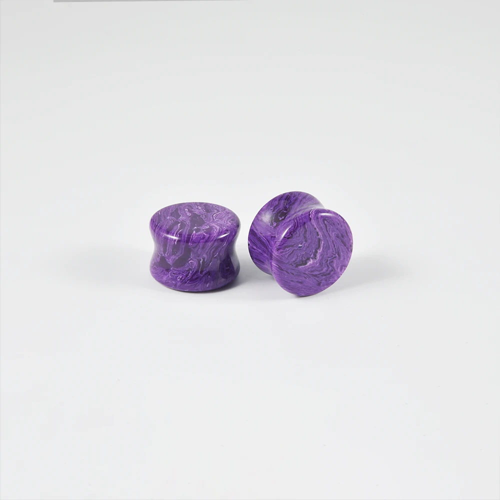 1Pair Safflower Stone Double Flared Polished Plane Charoite Stone Solid Ear Plug Expander Gauge Body Piercing Jewelry 2G-1.18\