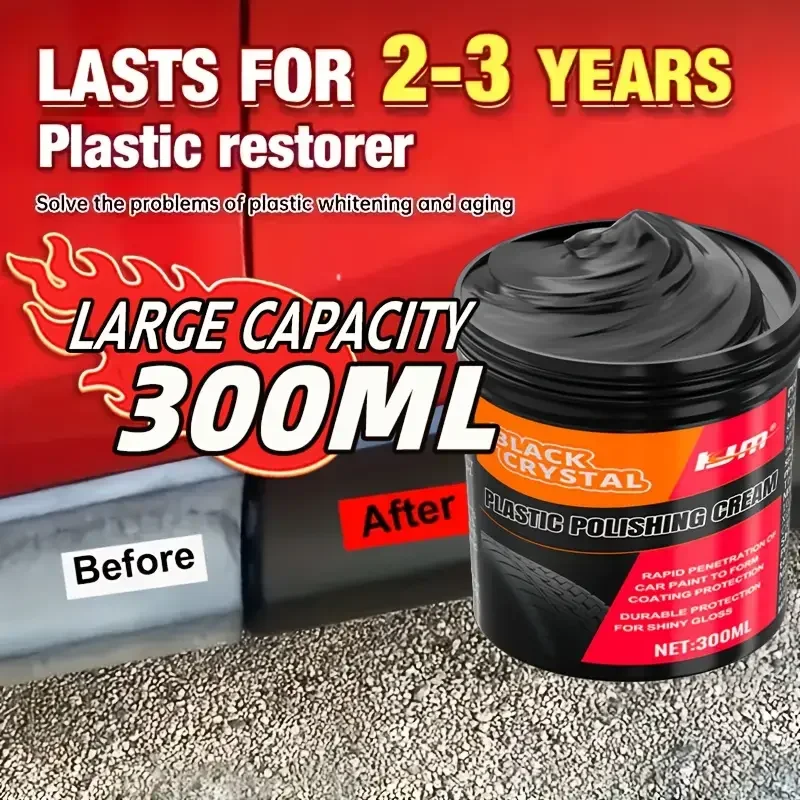300g Plastic & Rubber Repair Paste - Black Crystal Polish for Car Scratches, Tire Shine & Interior Renewal, Anti-Aging & Fade Re