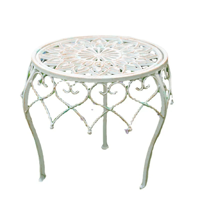 

European retro crown cast iron, flower stand stool two-piece set outdoor floor, balcony courtyard flower pot frame