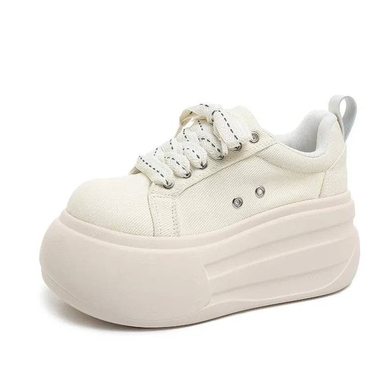 8CM Canvas Spring Platform Vulcanize Women Chunky Sneaker Vulcanize Autumn High Brand Comfy Shoes New Fashion Cute Bread shoes