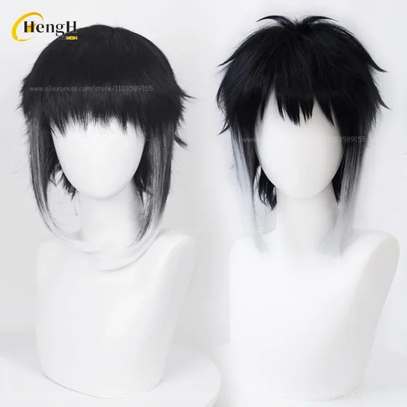 Peruka Syntetyczna Ryunosuke Akutagawa Cosplay Anime Krótka 30cm Czarno-Biała Gradientowa Odporna na Ciepło Halloween Party Nowe Peruki