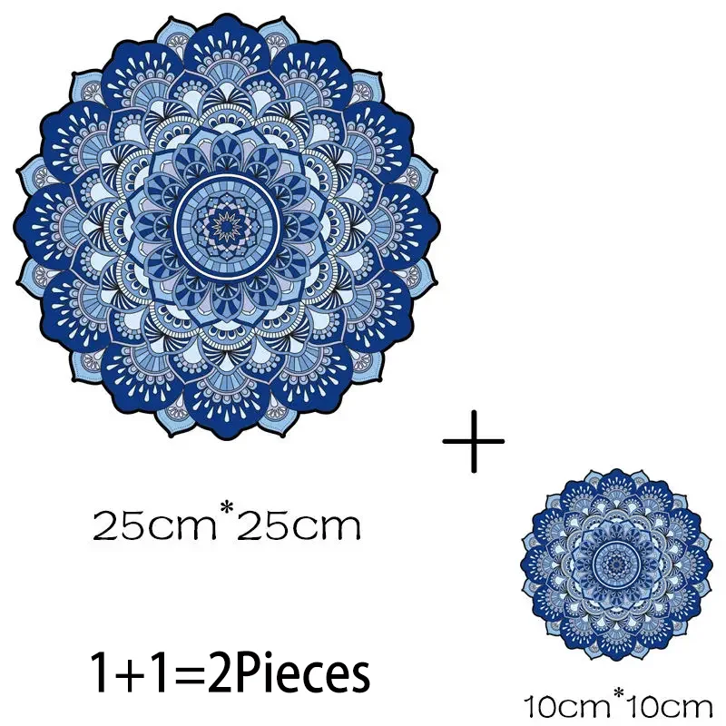 Camiseta de flores de Mandala para mujer, pegatinas termoadhesivas de transferencia, parches de planchado para aplicación de ropa, 2 unidades por