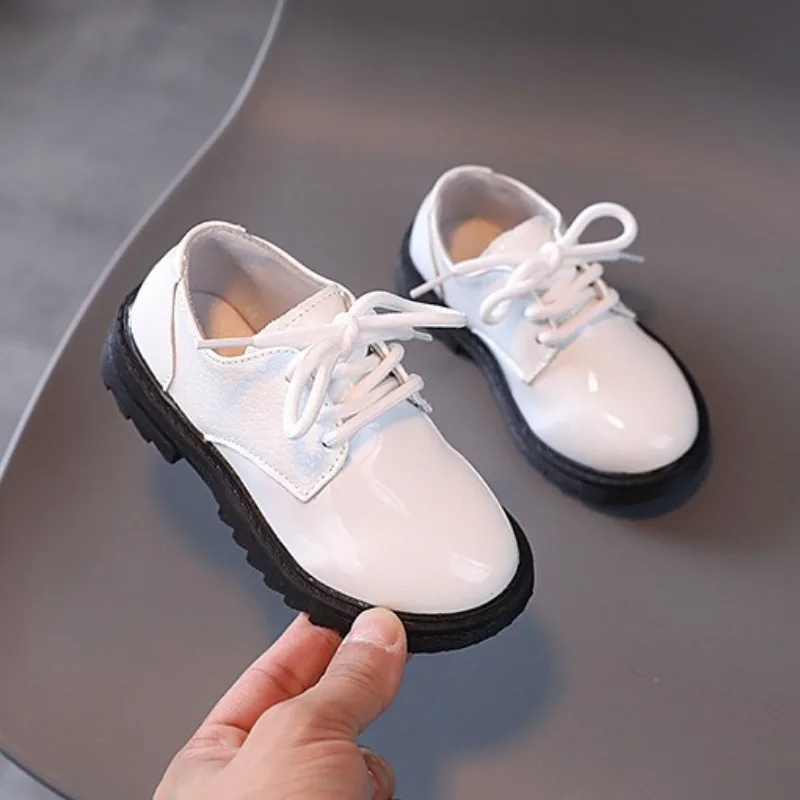 New Spring Autumn Boys Girls Black Oxford Leather Casual Shoes Children Soft-soled Lace-up School Shoes Kids Stage Casual Shoes