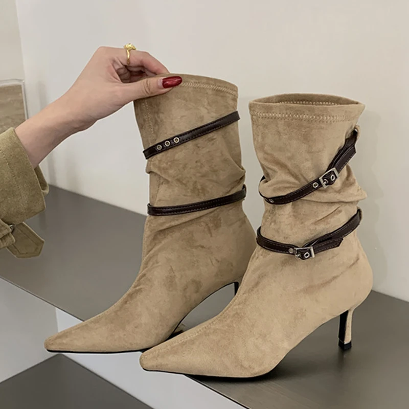 Liyke Brand Design Belts Straps Buckle Ankle Boots For Women Fashion Square Toe Low Thin Heels Party Dress Shoes Botas Mujer