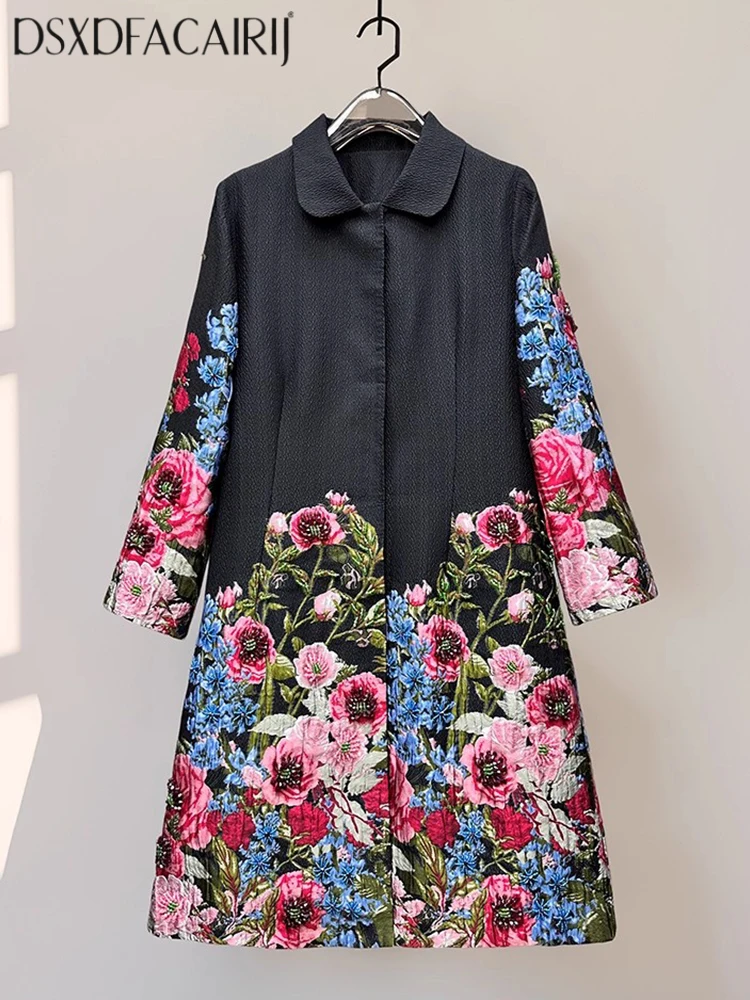 

DSFACAIRIJ женское длинное пальто с принтом бисера, элегантная верхняя одежда с круглым вырезом и длинными рукавами для вечеринок, модная осенняя коллекция на пуговицах