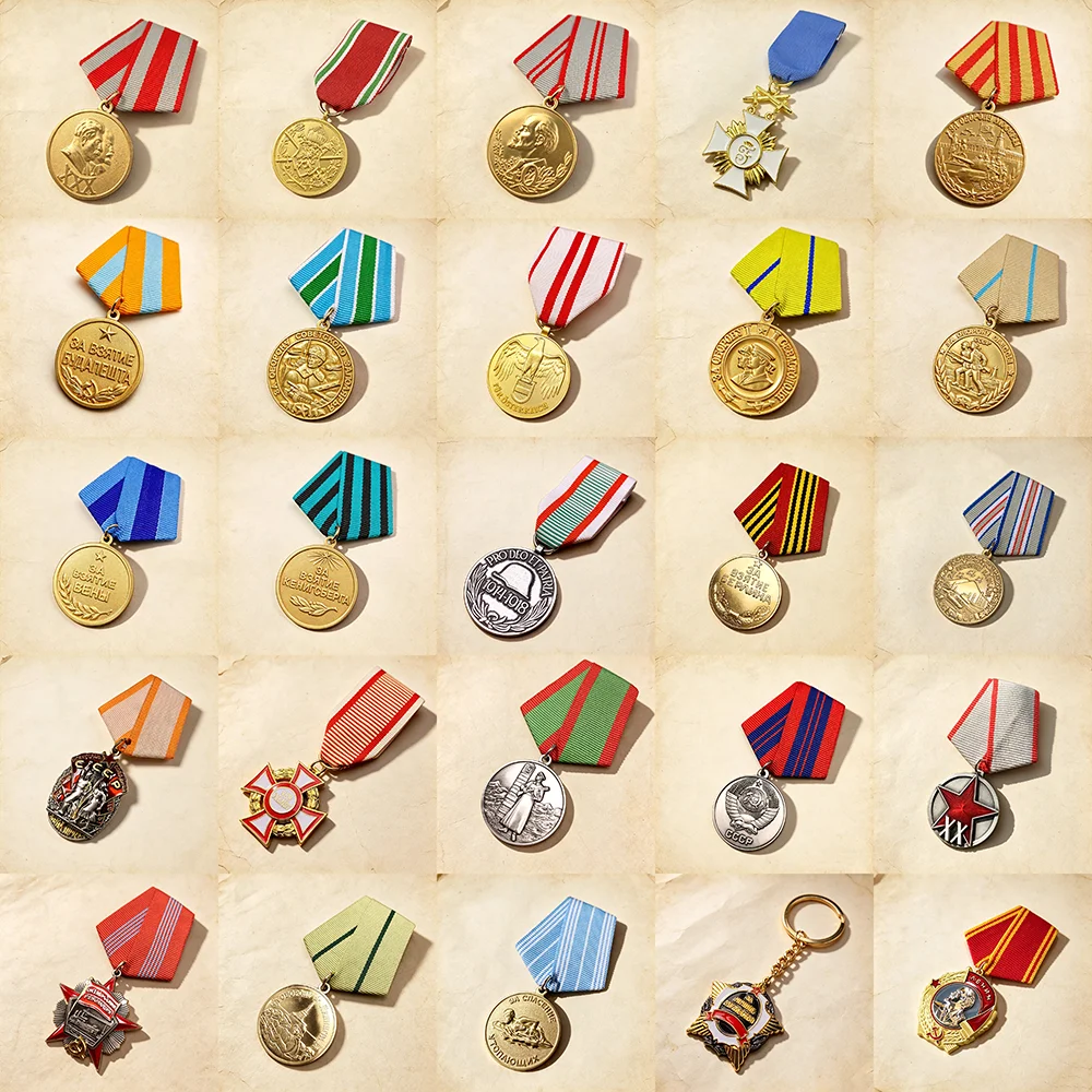36 Optional Badges CCCP Soviet History Woven Ribbon Badge Copper Medal Pin Style Badges Collection Decoration Crafts Gifts