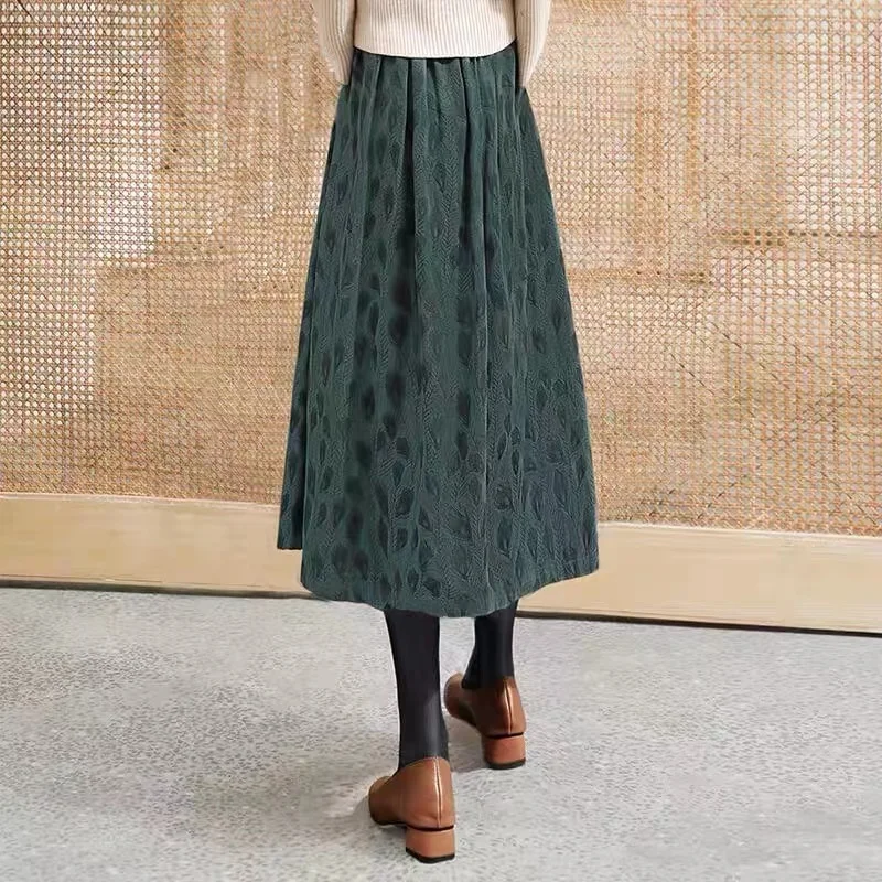 레트로 플로럴 코튼 린넨 A라인 스커트 여성 플러스 사이즈 하이웨이스트 슬림 미디 스커트 다용도 출퇴근용 순색