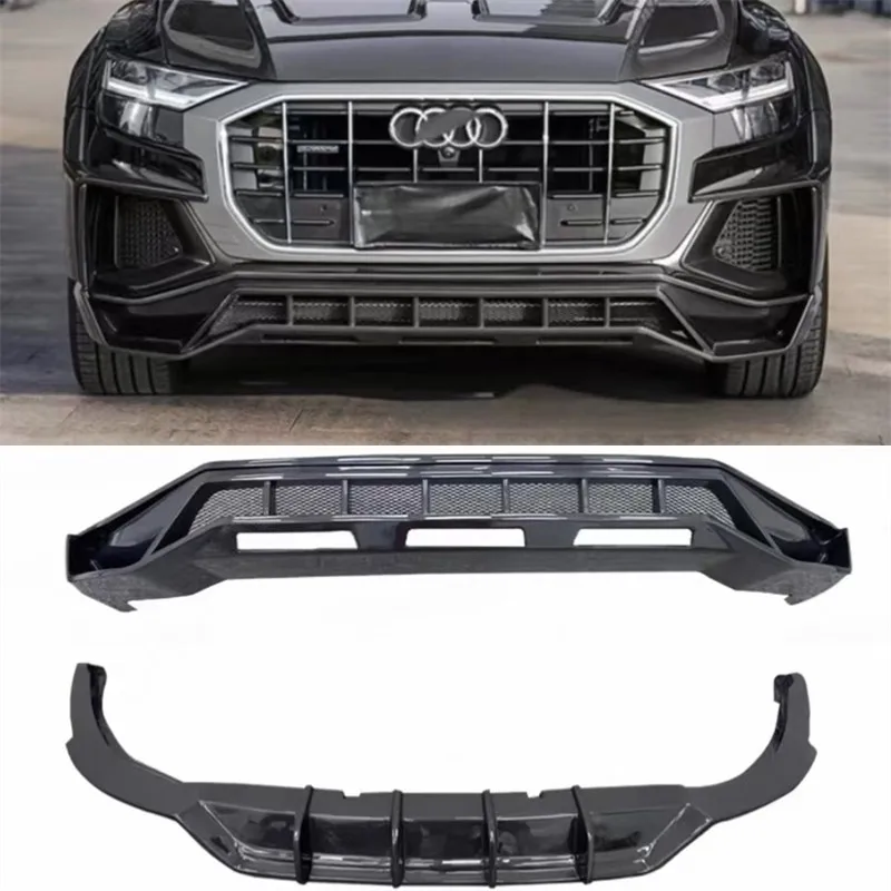 

Для Audi Q8 2018-2023 настоящая сухая передняя губа из углеродного волокна, передний бампер, нижняя губа под задним спойлером, сплиттер, комплект кузова