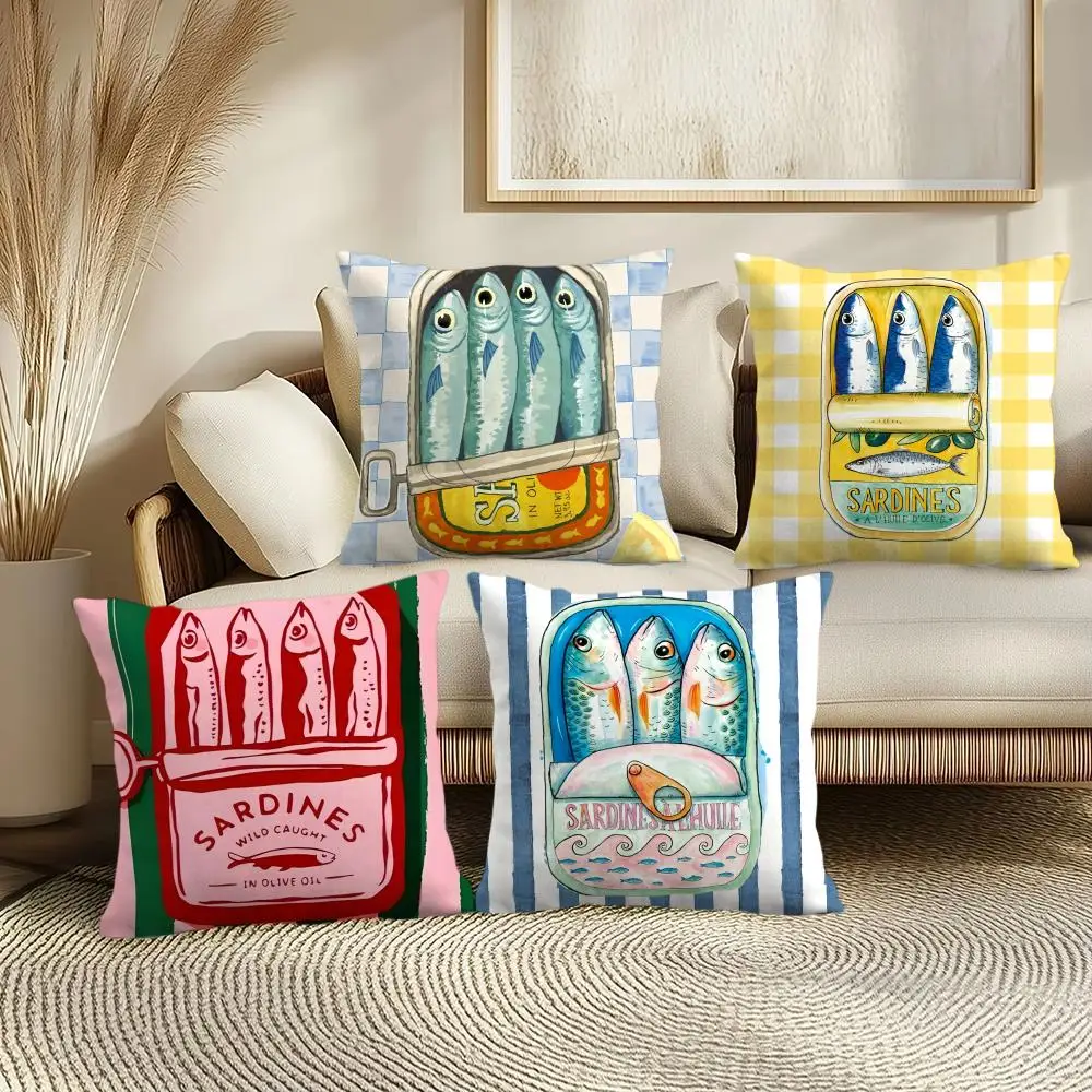 Sardine Can Cushion Cover Soft Short Plush Pillow Cover Smooth Cozy Texture Aesthetic Cushion Case Home Decor