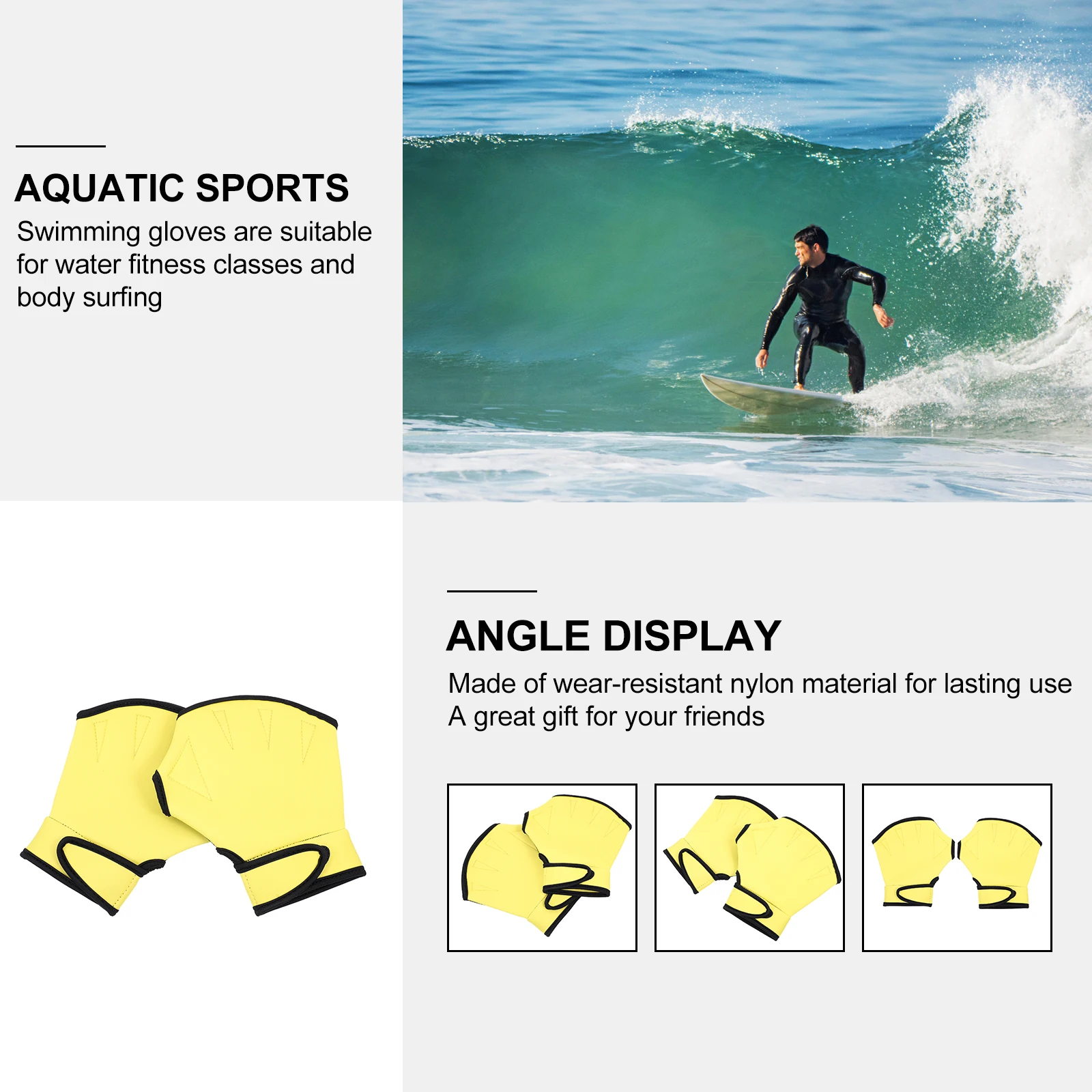 

Swimming Gloves Aquatic Hand Fins Water Proof Embossed Pool Webbed Nylon for Exercise