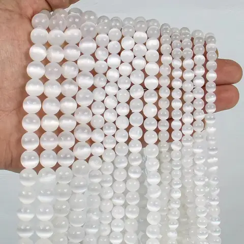 Véritable pierre de sélénite naturelle, perles semi-précieuses presque rondes pour Bracelet et collier, accessoires de fabrication de bijoux à faire soi-même