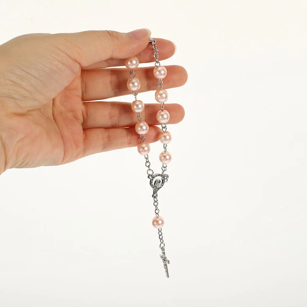 

2Pcs Rearview Mirror Car Rosary Silver Catholic Beads Cross Pendant Auto Hanging Religious Decoration Accessories