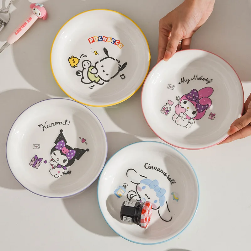 Kawaii My Melody Kuromi Hello Kitty Cartoon Children's Dessert Tray Anime Sanrio Girl's Heart Cute Ceramic Disc Fruit Tray