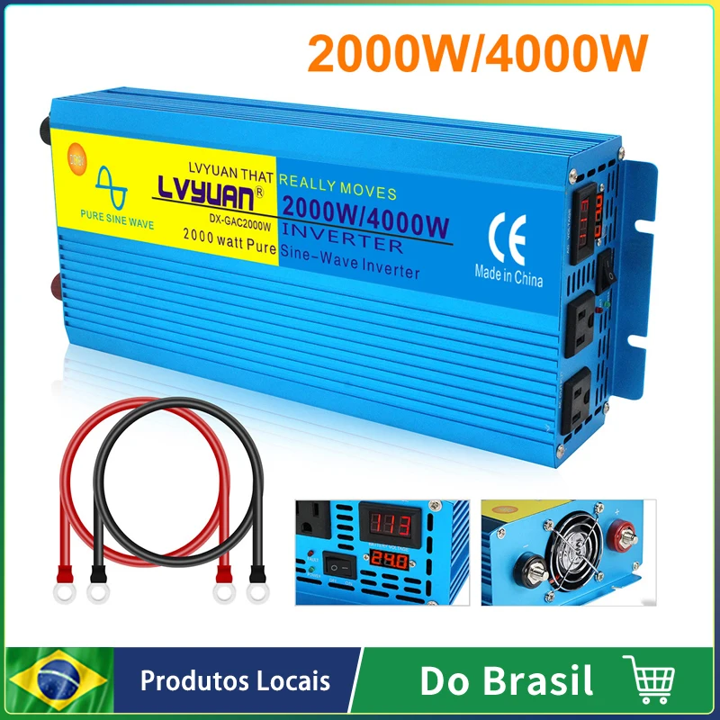 Inversor solar do carro da onda senoidal pura, poder converter, conversor do soquete dobro, DC 12V, 24V a 110V da CA, 2000 W, 3000 W, 4000W