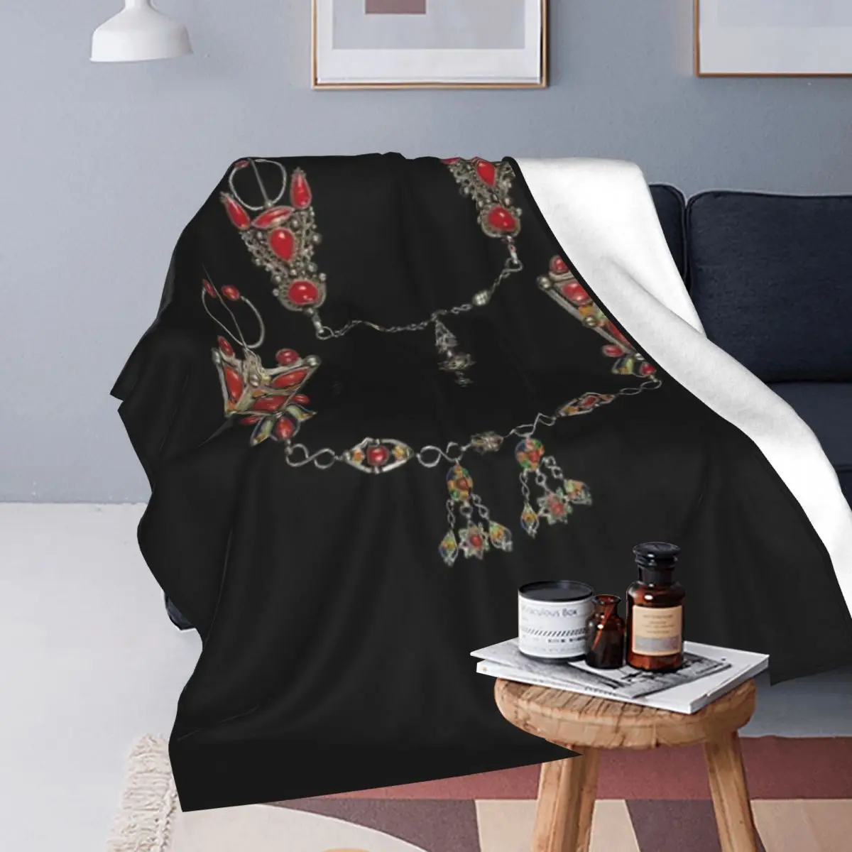 Z Imazighen Kabyle Jewelry Amazigh Berber Ethnic Blanket Soft Warm Flannel Throw Blanket Bedding for Bed Travel Home Sofa