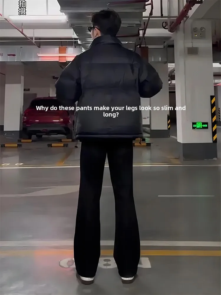 Bla Flared Straight Leg Pants Men's Autumn Winter High Waist Fce Lined Drapey Feel Faionable Casual Trousers