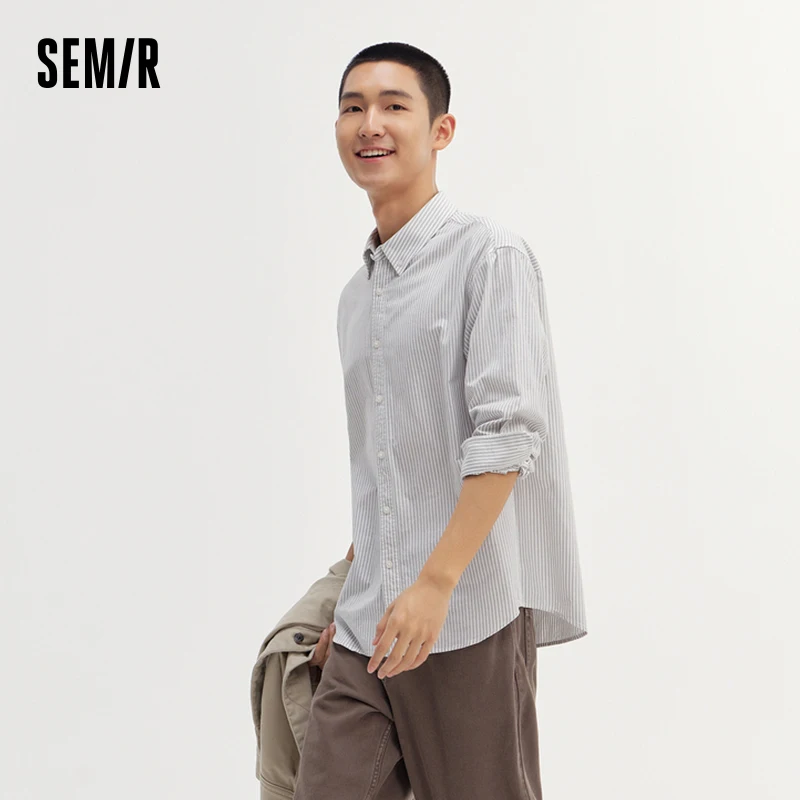 Semir Shirt Men Long-Sleeve Shirt 2024 Autumn New Pure Cotton Simple Versatile Solid Color Top Slimming Fit