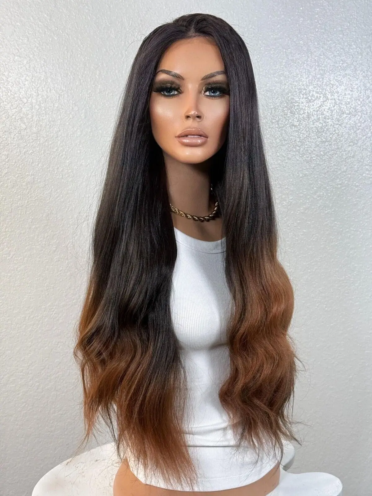 

Black Auburn Copper-Glazed Textured Dominican Blowout HairBlend Wig