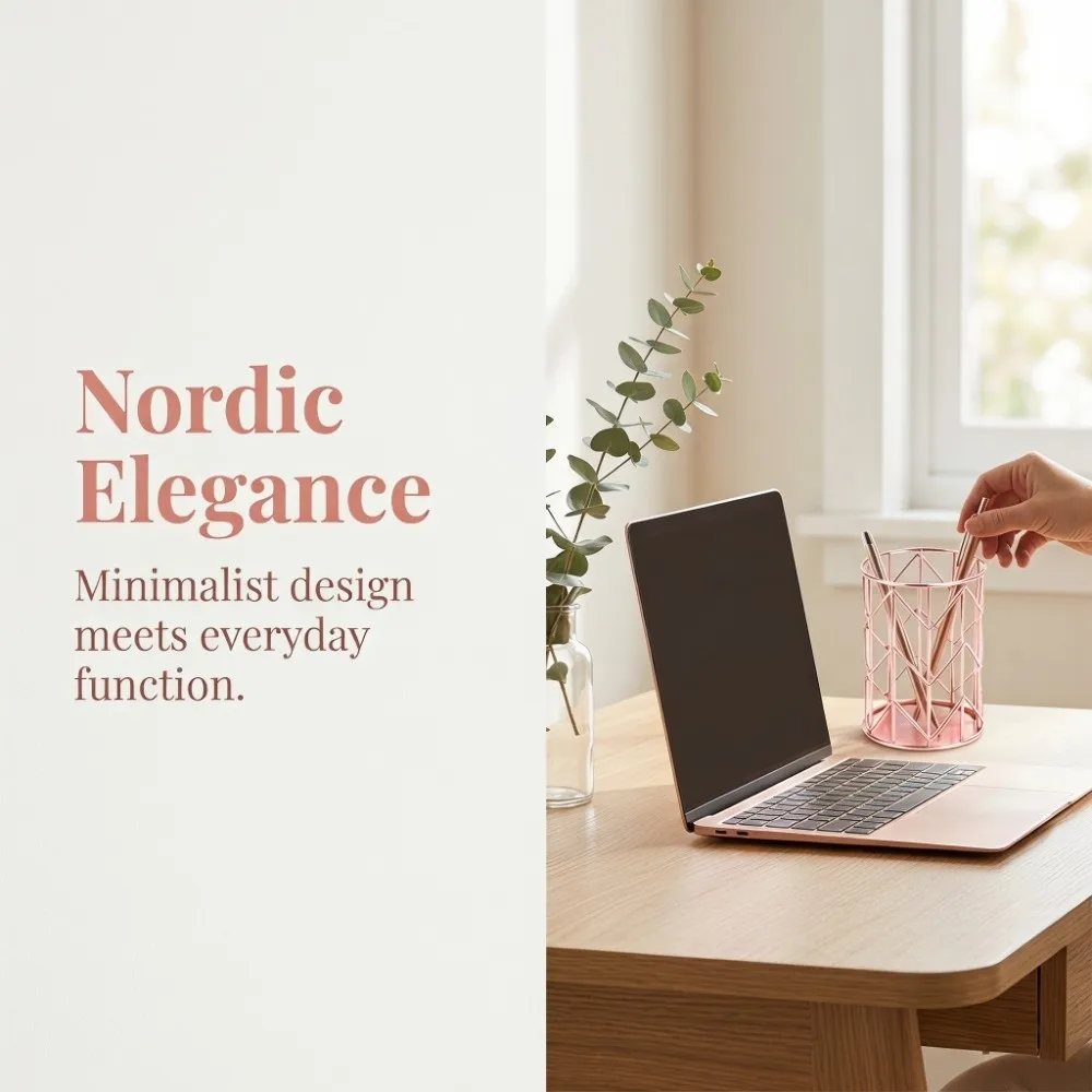 Rose Gold Nordic Metal Mesh Pen Holder Metal 10*8cm Multifunctional Desktop Organizer Basket Stationery & Eyebrow Pencil Holder