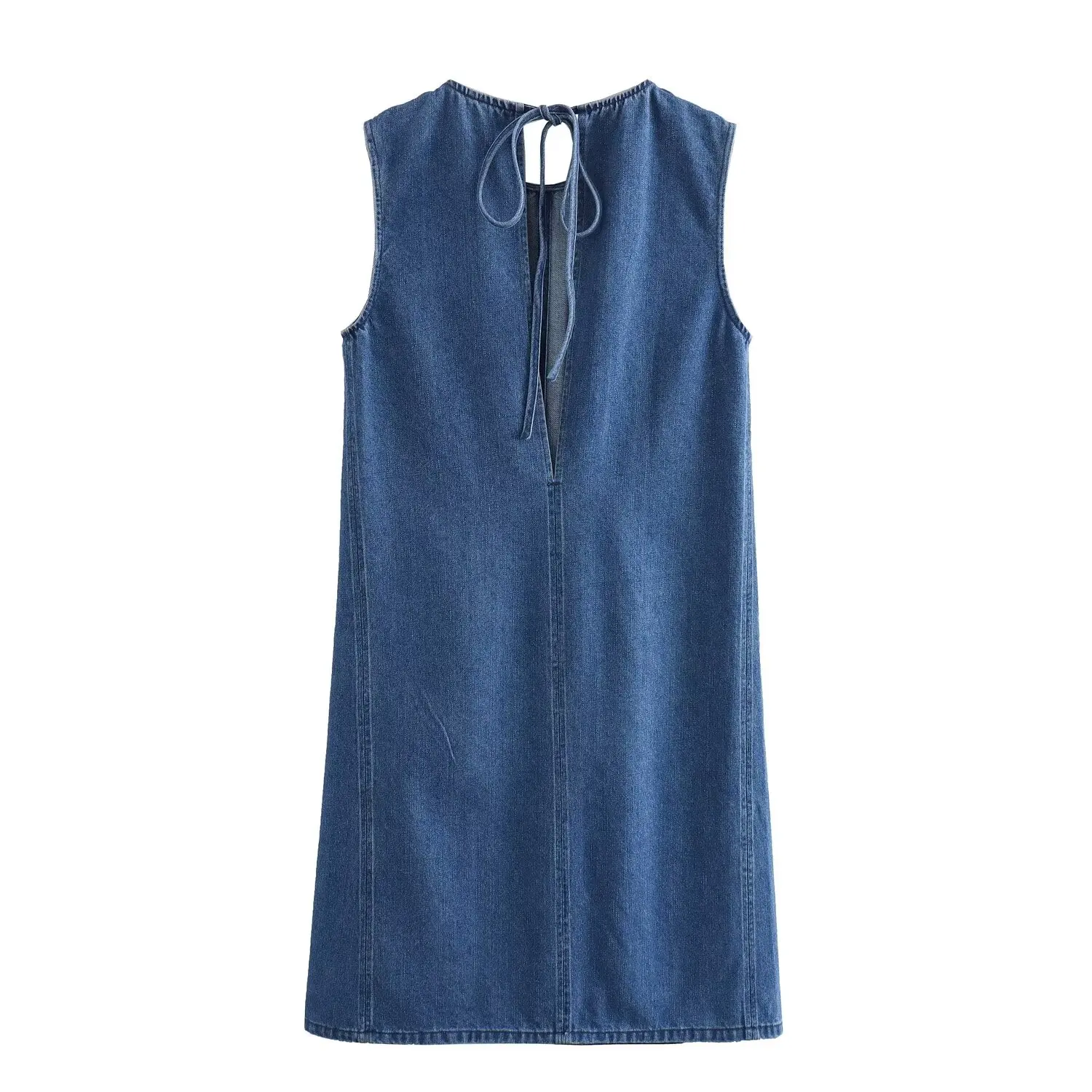 Tangada 2024 Summer Women Denim Dress Sleeveless Zipper Ladies Short Dresses 4M090