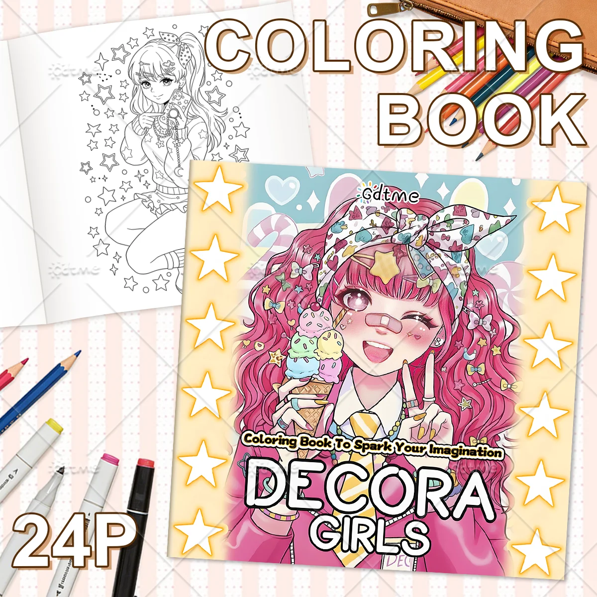 DECORA GIRLS Coloring Book for Adults Featuring Cartoon Bold-easy Patterns for Relaxation Teens DIY Painting Drawing Books