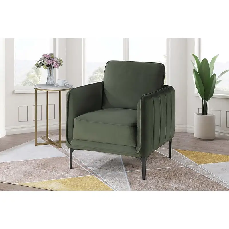 كرسي أنيق مخملي باللون الأخضر الداكن مع تنجيد قطيفة وأرجل معدنية لغرفة المعيشة #3