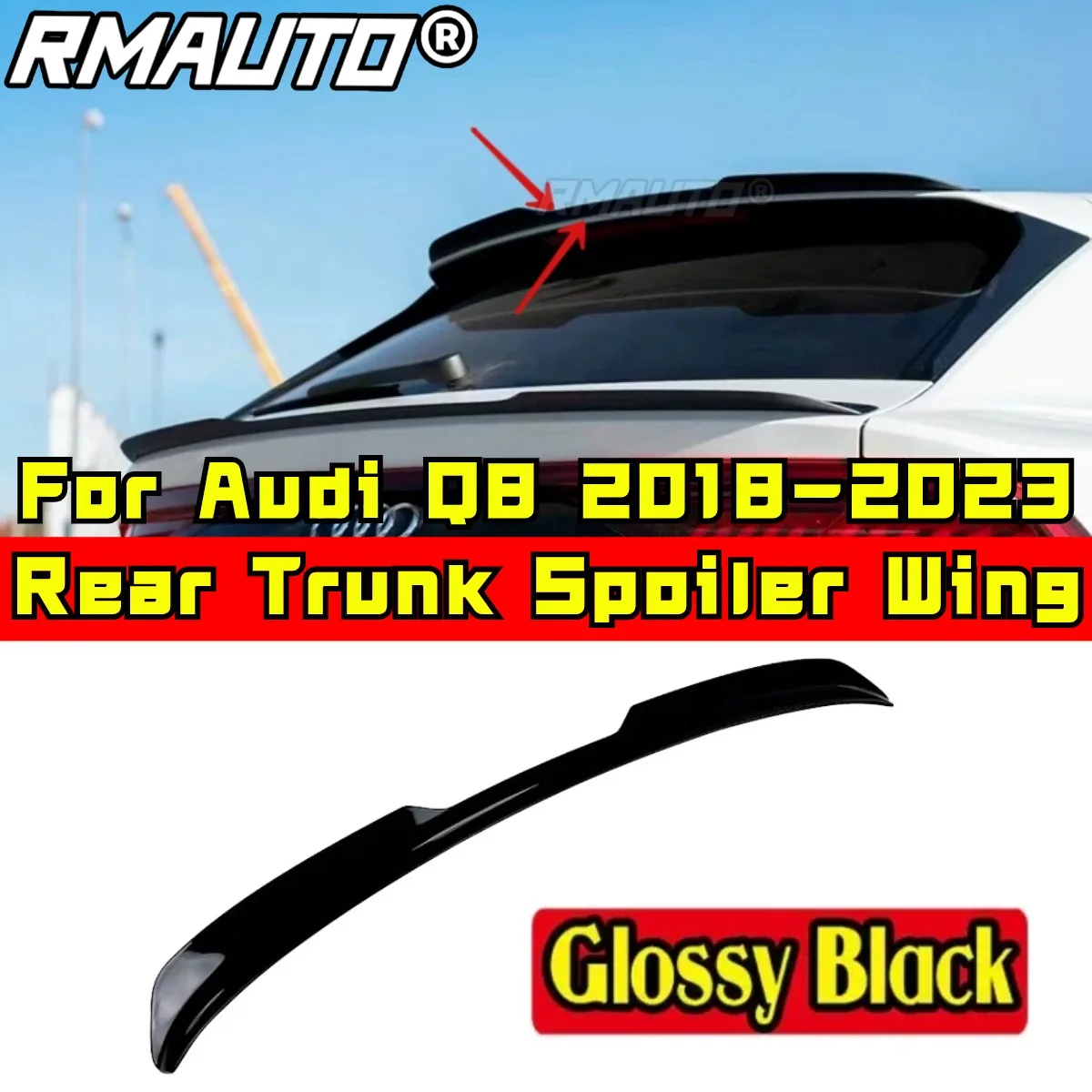 

For Q8 S-Line 2018 2019 2020 2021 2022 2023 Rear Spoiler Wing Exterior Part ABS Plastic Car Rear Roof Spoiler Car Accessories