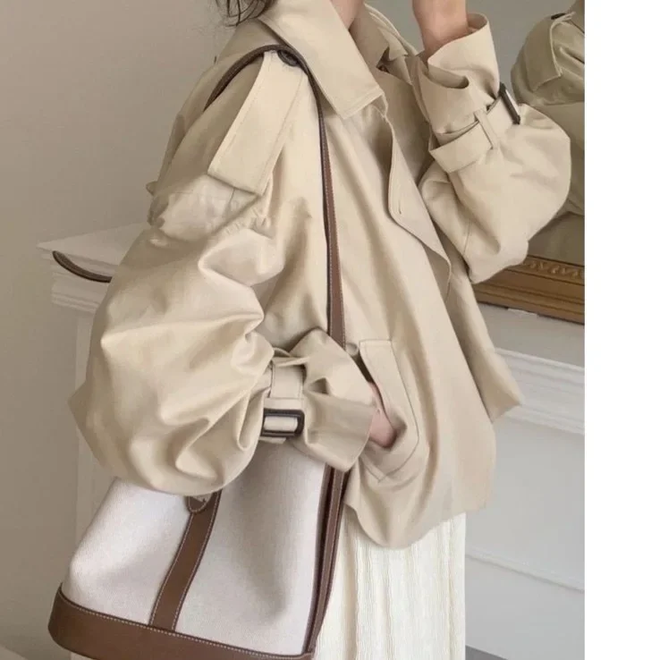 

Новая осенняя французская винтажная куртка-ветровка с двумя пуговицами, свободного кроя, с длинными рукавами, укороченная, женская джинсовая куртка