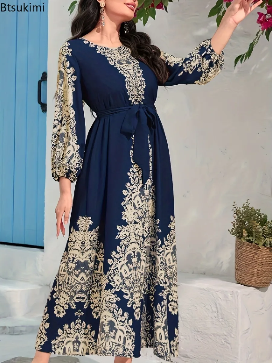 

Eid Women Print Maxi Dress Muslim Abaya Party Jalabiya Ramadan Elegant Vestidos Largos Kaftan Arab Long Robe Morocco Caftan Gown