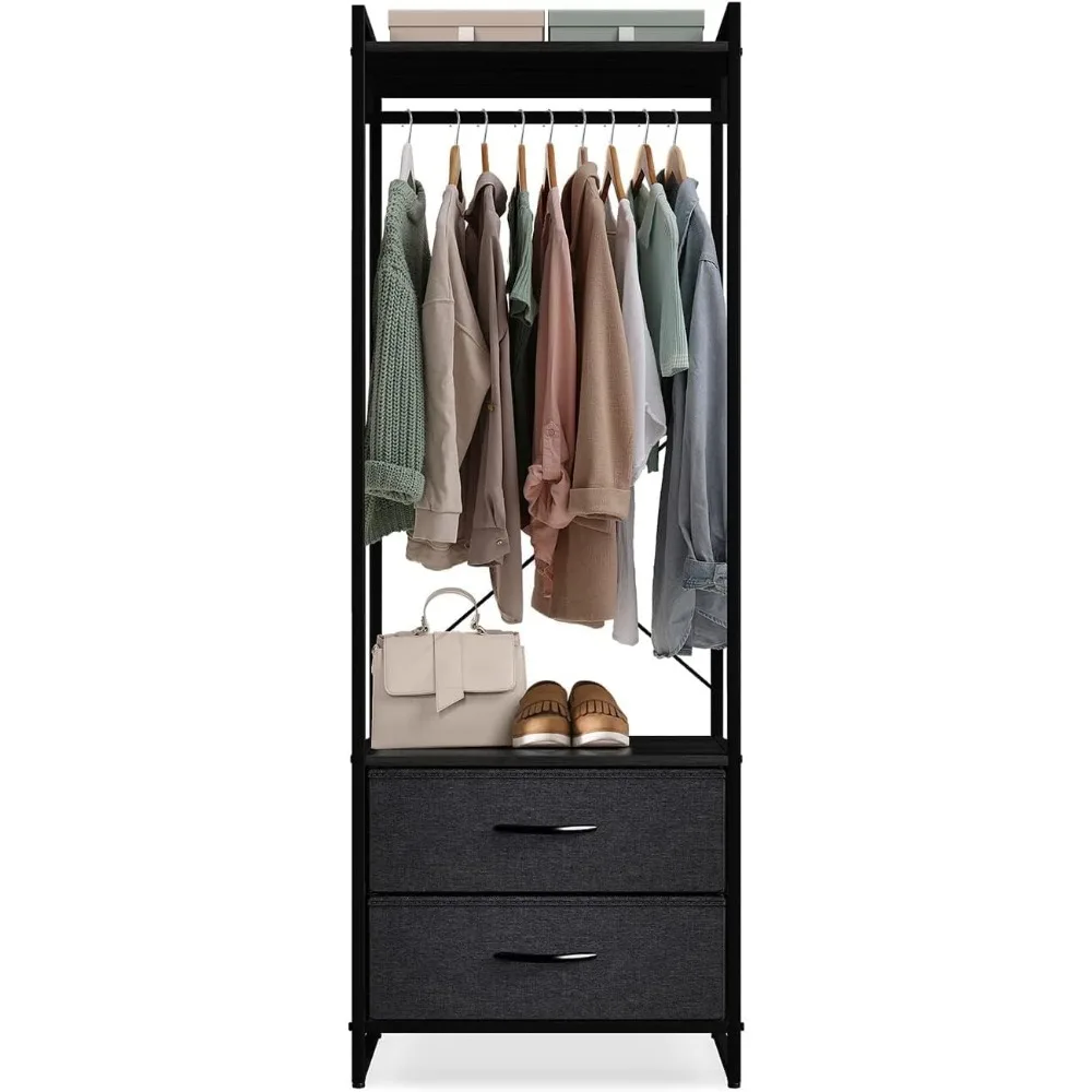 

Clothing Rack with Drawers - Clothes Stand Dresser - Wood Top, Steel Frame