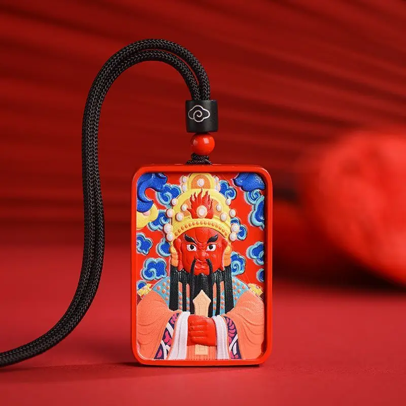

Natural cinnabar God of Wealth pendant, raw red sand painted Wuye pendant, natal year men's and women's Wen God of Weah necklace