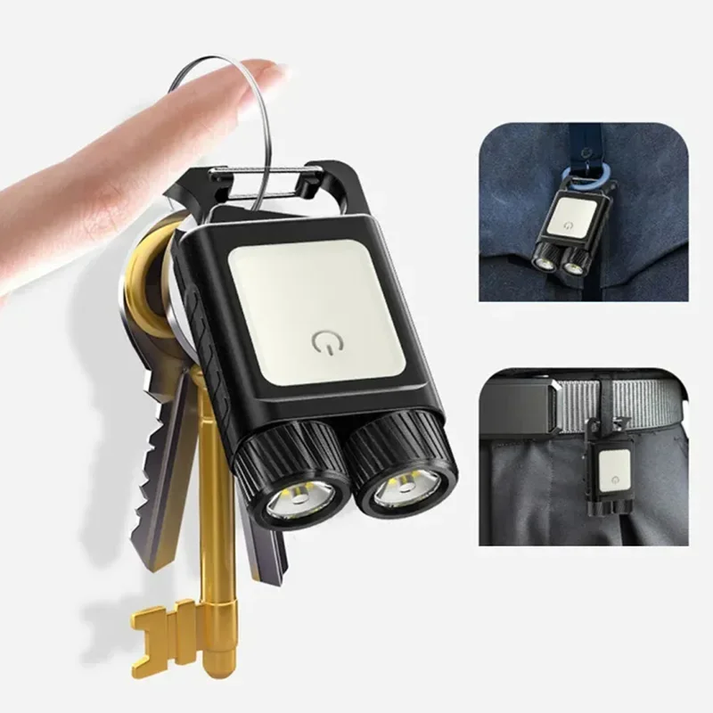 Mini Keychain Flashlight with Clip Super Bright Pocket Torch Light LED Magnetic COB EDC Mini Keychain Flashlight Rechargeable