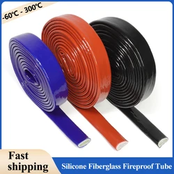 4mm - 35mm High Temperature Resistant Fire Retardant Casing Pipe Silicone Fiberglass Tube Thicken Insulation Fireproof Sleeveing