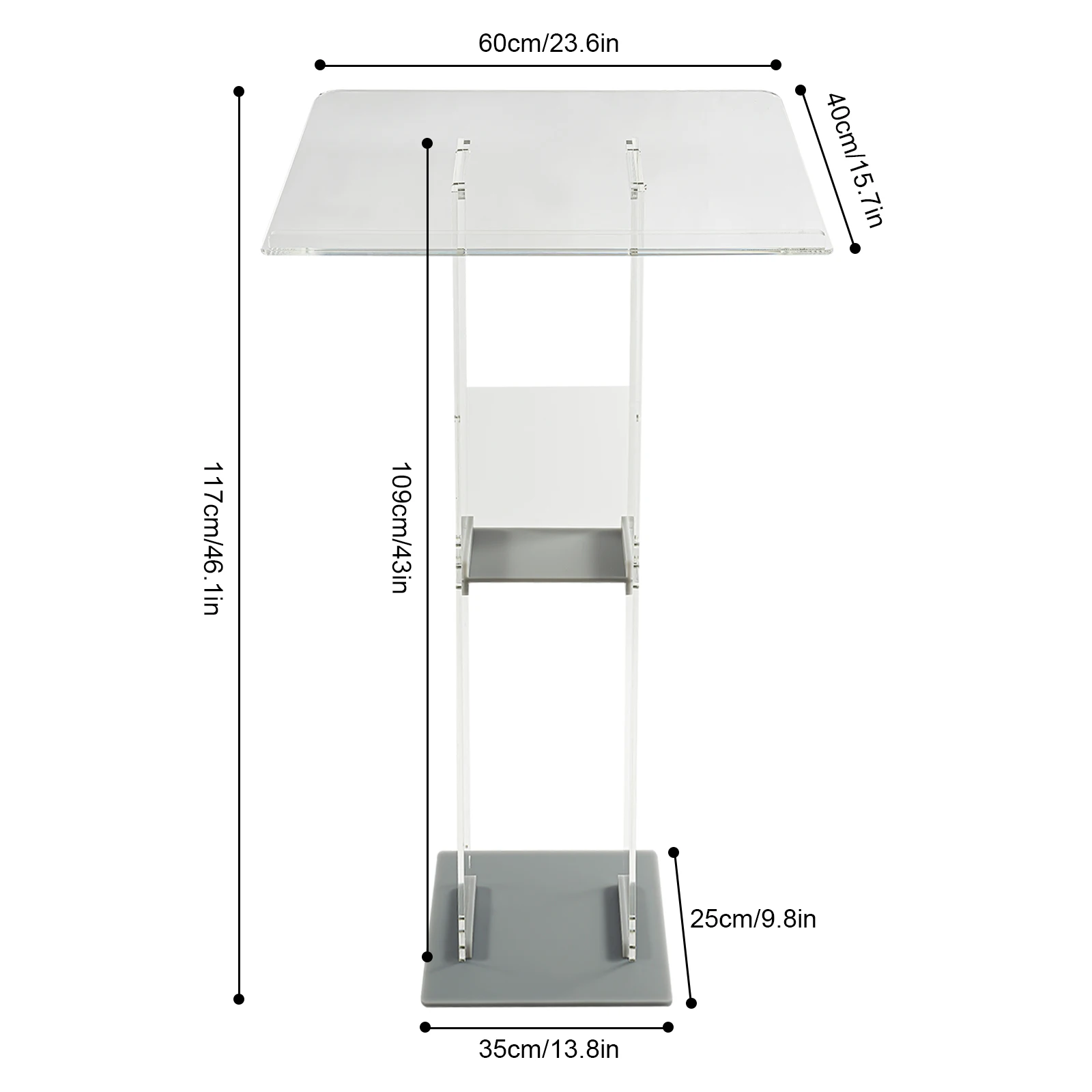 Podium acrílico desembarque Stand, Clear Lectern, estante