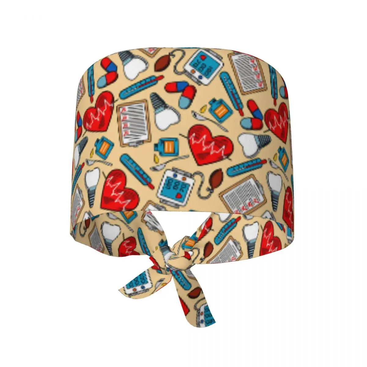 Scrub Caps Colorful Medical Seamless Background Pattern Nurse Hat Men Women Stylish Medical Cap Breathable Tie Back Working Caps
