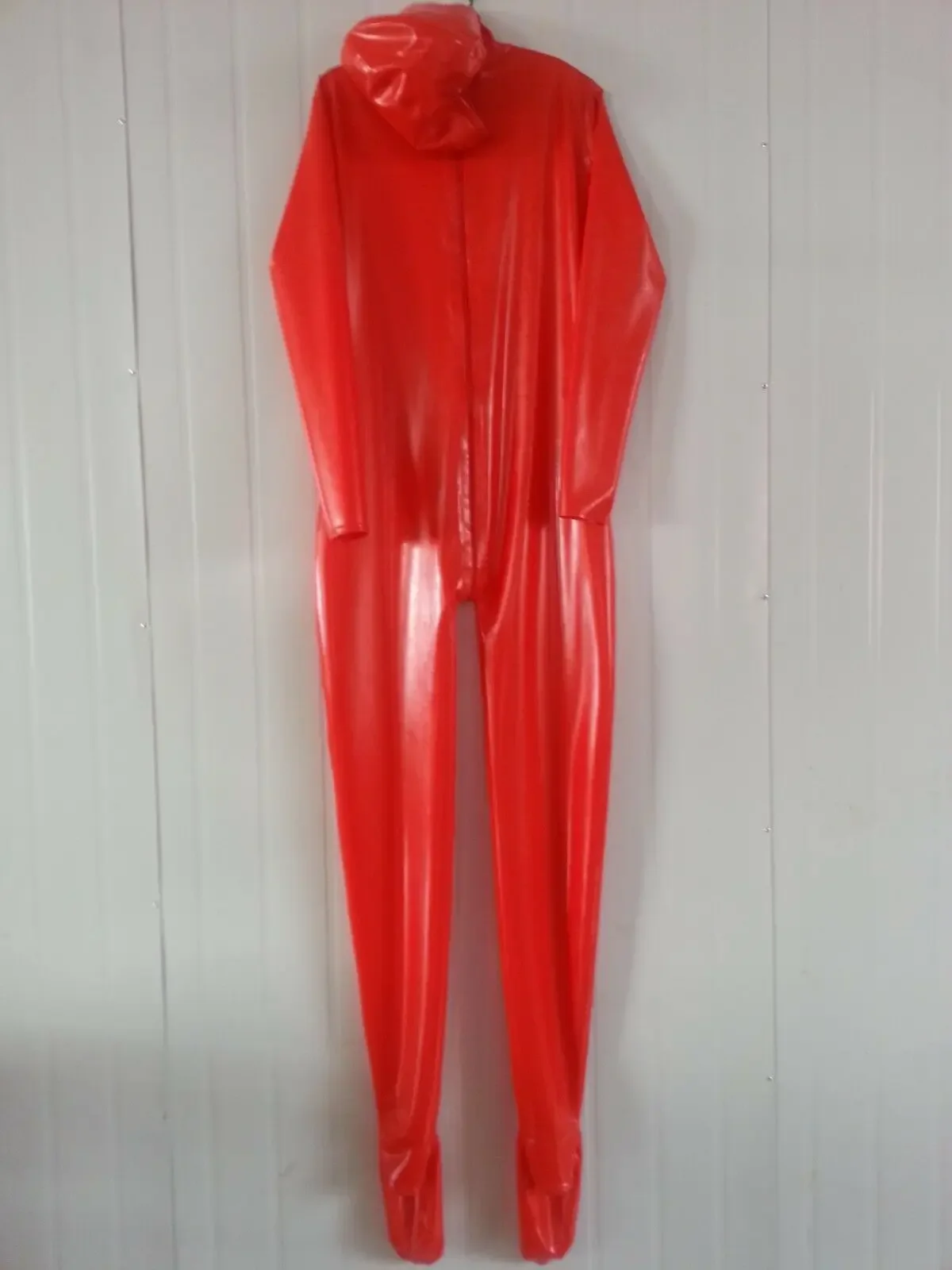 Latex Rubber Gummi Latexcatsuit Voeten Cosplay Ganzanzug Rood Masker Zentai Anzug S-XXL