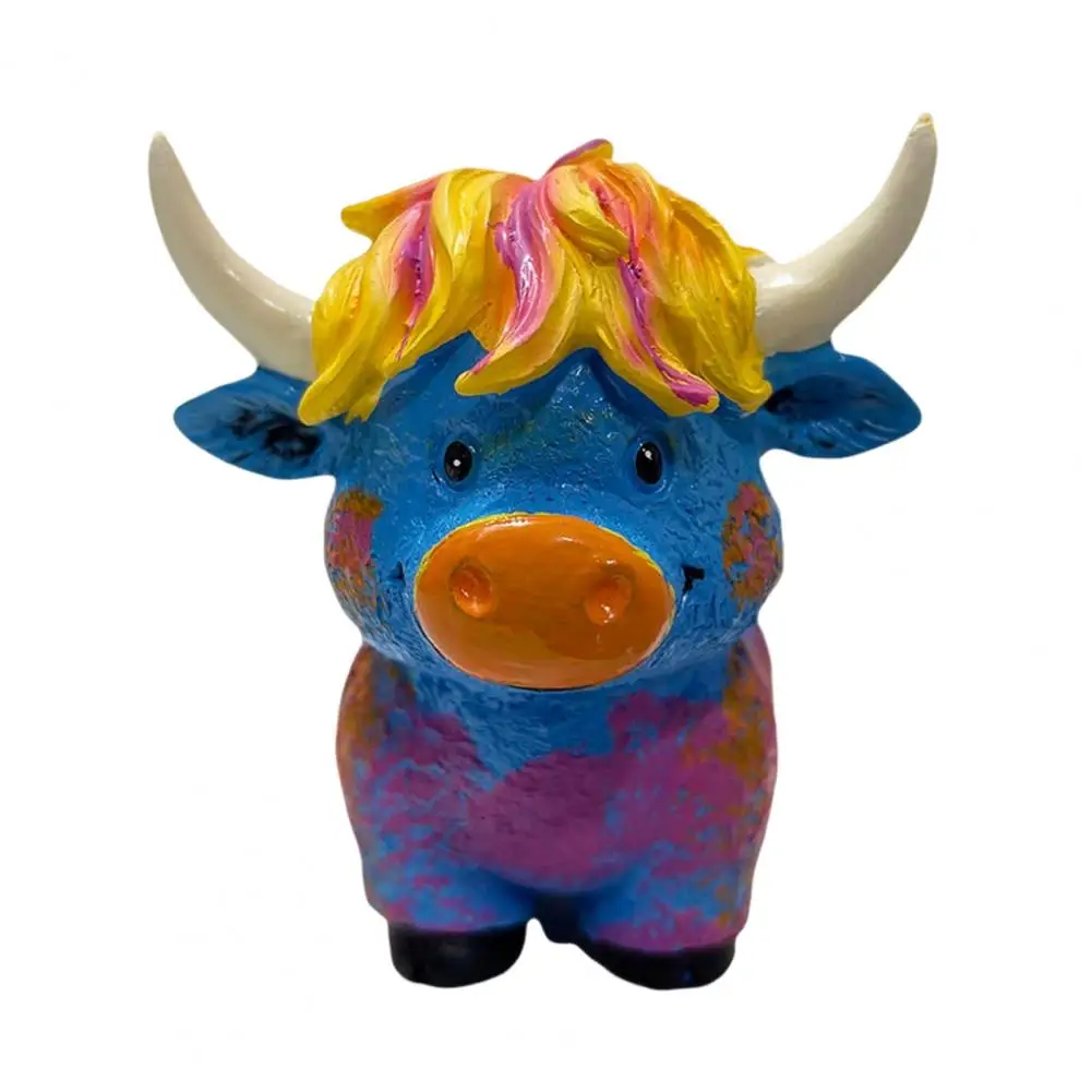 Wear-resistant Cow Figurine Resin Highland Cattle Figurine Hand-painted Highland Cow Figurine Resin Miniature for Farmhouse