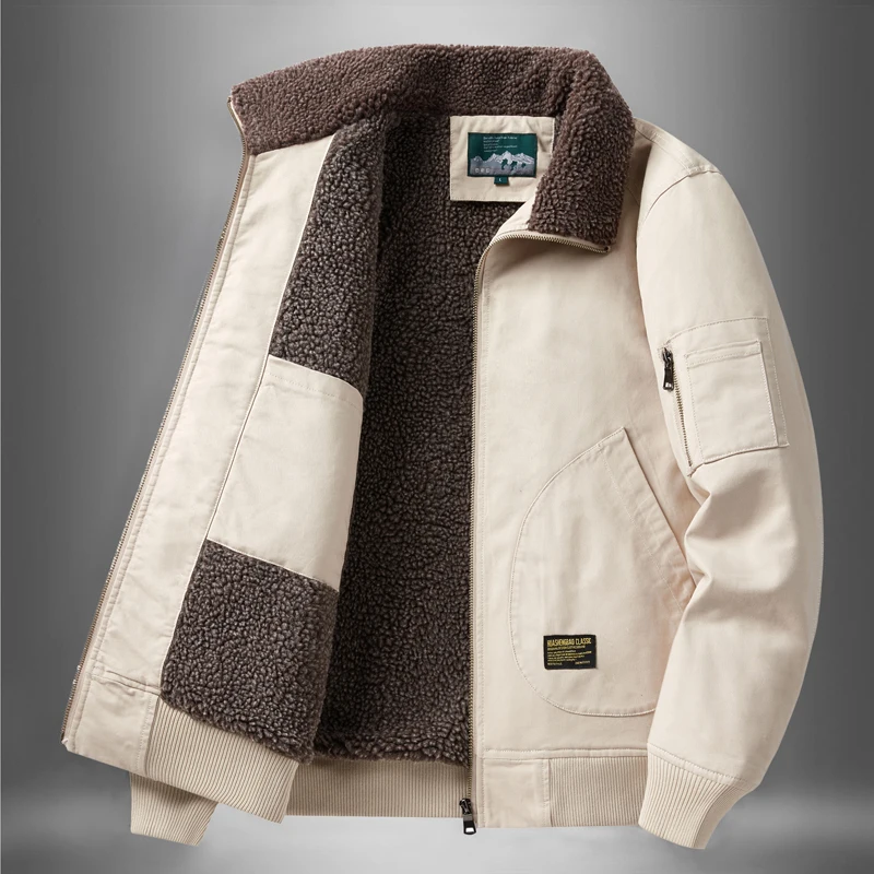 Chaqueta de trabajo Retro para hombre, abrigo de algodón grueso de felpa, a prueba de viento y cuello cálido, informal, para viajes al aire libre, M-5XL, invierno, novedad de 2024