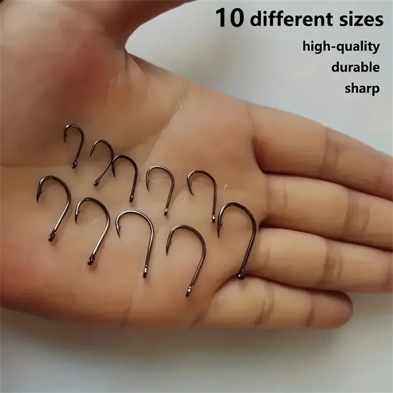 Fishing Hook Set Size 3-12, Barbed Eye Hooks, Tube Eye Iseama Hooks, Black Forged Fishing Hooks