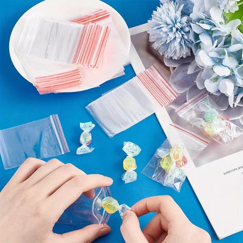 Selbstverschließbare durchsichtige Polybeutel mit Reißverschluss verstärkte wiederverschließbare Plastikbeutel zur Aufbewahrung von Schmuck Lebensmitteln Tabletten Medikamenten kleinem Zubehör luftdichte Verpackung Fri – Detail 12