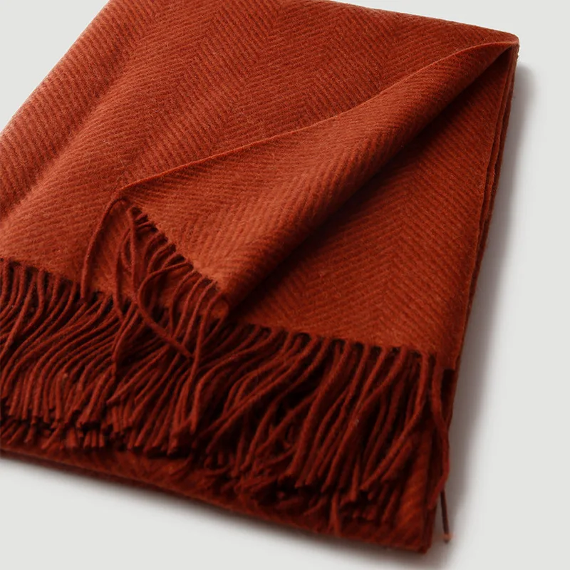 High Grade Fine Soft Diagonal Striped Wool Blanket with Tassel Decoration Women's Home Travel Cashmere Shawl Aircraft Blanket