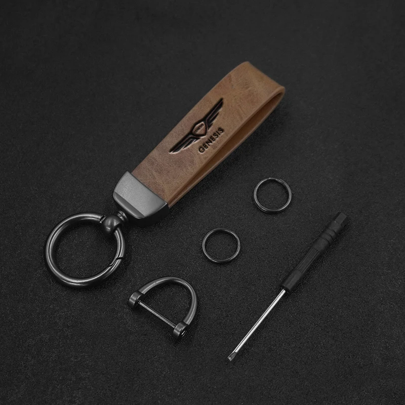 1pc Car Metal Leather Key Rings Chain For Genesis Essentia GV80 G70 G90 GV90 GV60 X G80 GV70 Styling Keychains Auto Accessories