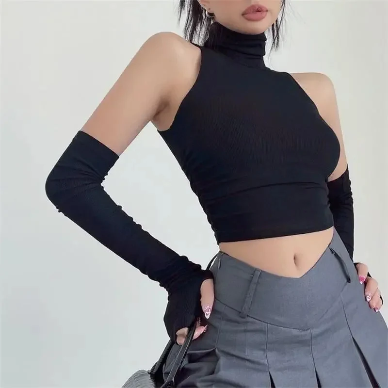 

2026 New Women Y2K Spicy Girl Turtleneck Oversleeve Slim Fit Crop Top Sexy Skinny Streetwear Tank