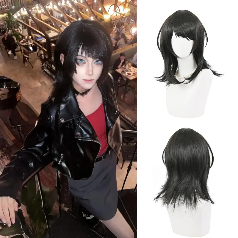 

Японский аниме-парик для косплея Яхата Умири, черный многослойный парик-маллет с челкой, термостойкий синтетический волос для костюма в стиле Харадзюку