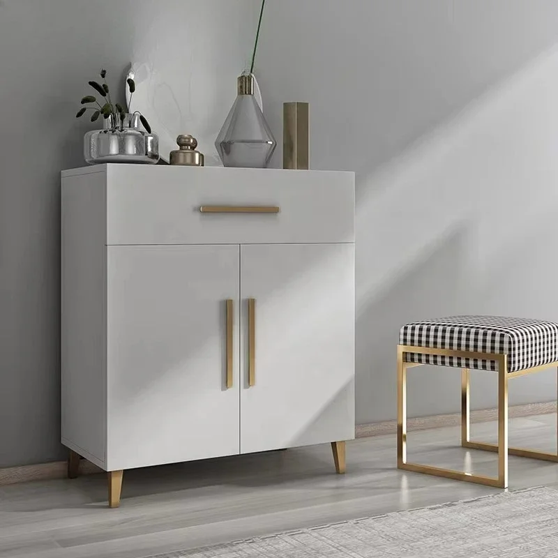 

Modern Simple Solid Color Home Furniture Storage Modern Stainless Steel Legs Wooden Shoes Cabinet Corner Shoes Rack