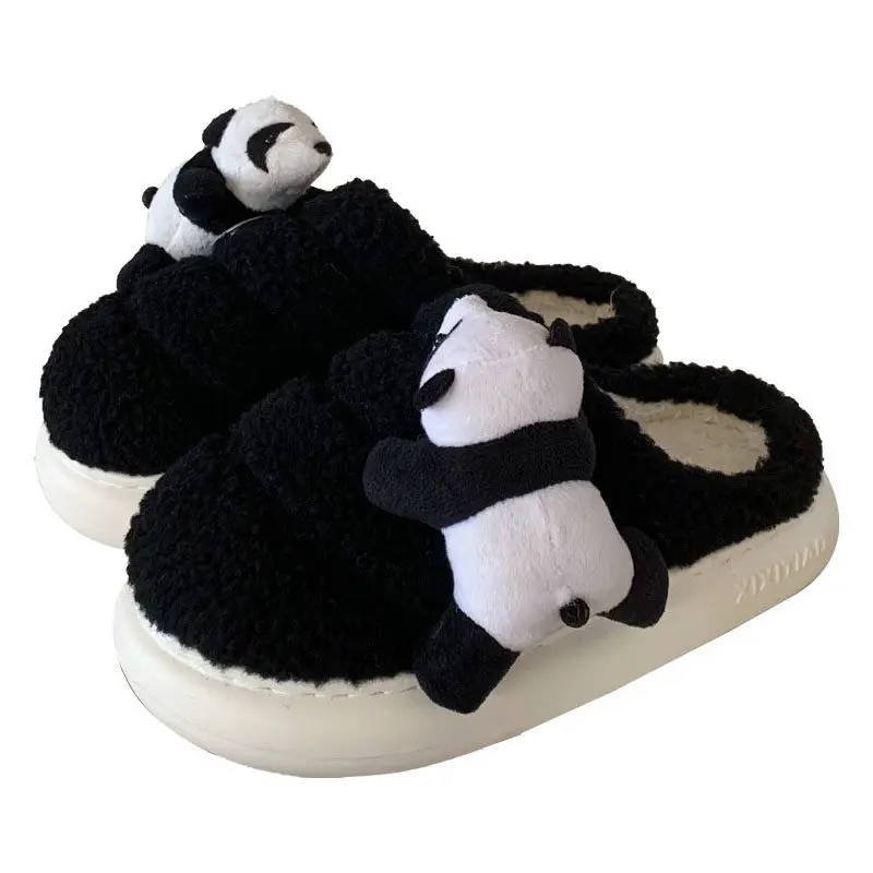 Winter Warm Lamb Plush indoor plush slippers parent-child style slippers cute Dumb Cute Lying panda thermal slippers for women