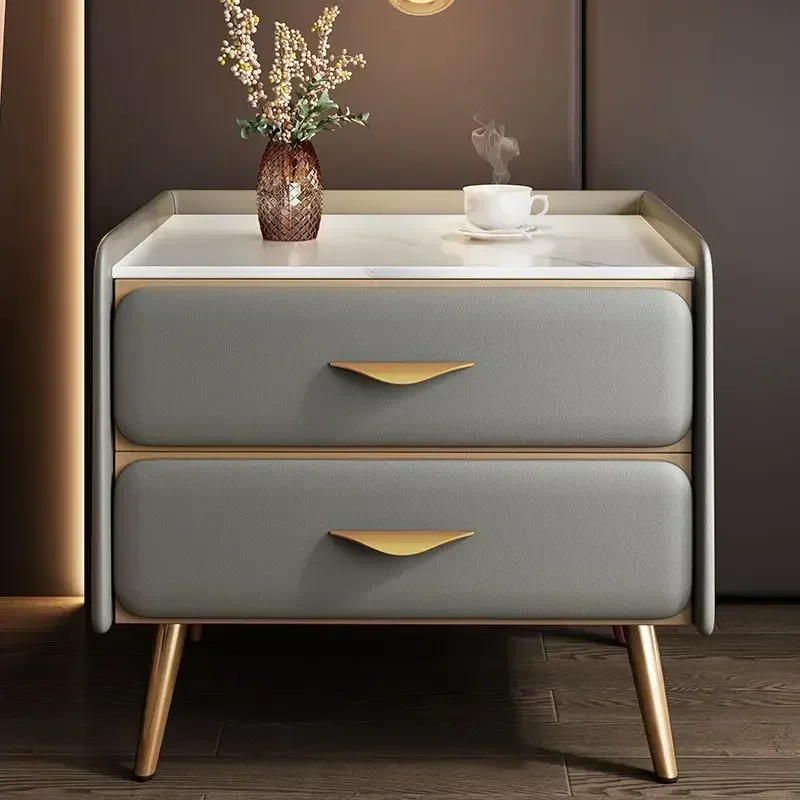 Wooden Bedside Table Modern Slate Top Style Solid Color Bedroom Nightstand Living Room Side Cabinet End Table with Drawer