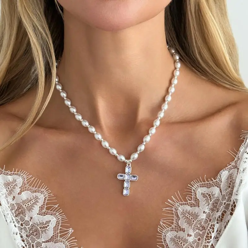 Kreuzanhänger-Halskette mit Bunten Glas-Strasssteinen, Trendiger Exquisiter Halloween-Schmuck für Damen-Accessoires – Detail 7