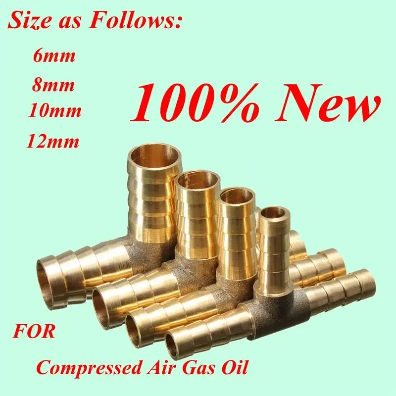 Image of 1 Stück brandneues Auto Motorrad 6 mm 8 mm 10 mm 12 mm Messing T-Stück 3-Wege-Kraftstoffschlauch-Verbindungsstück für Luft, Öl, Gas
